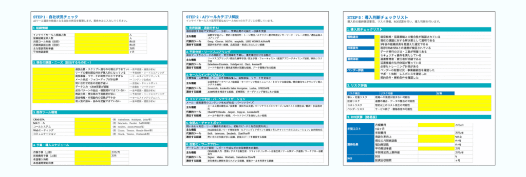 Template：インサイドセールスAIツール比較チェックシートのイメージ図
