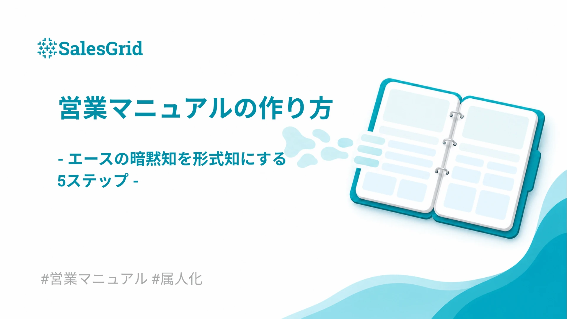 営業マニュアルの作り方｜エースの暗黙知を形式知にする5ステップ（開いたバインダーのイラスト）